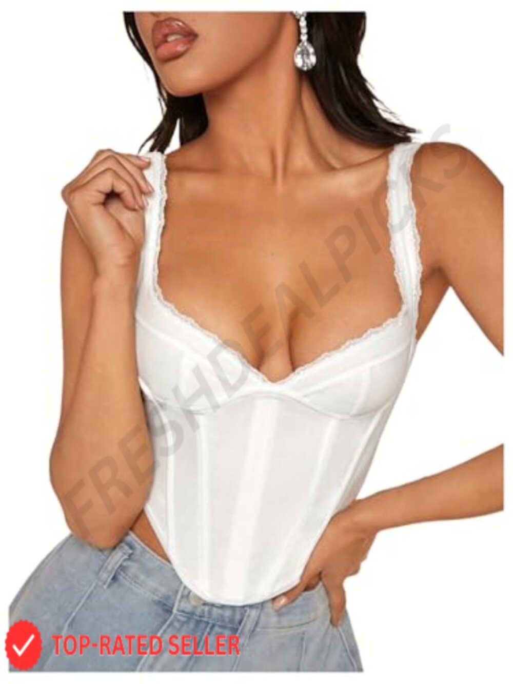 Women's Lace Corset Top Asymmetrical V Neck Crop Bustier